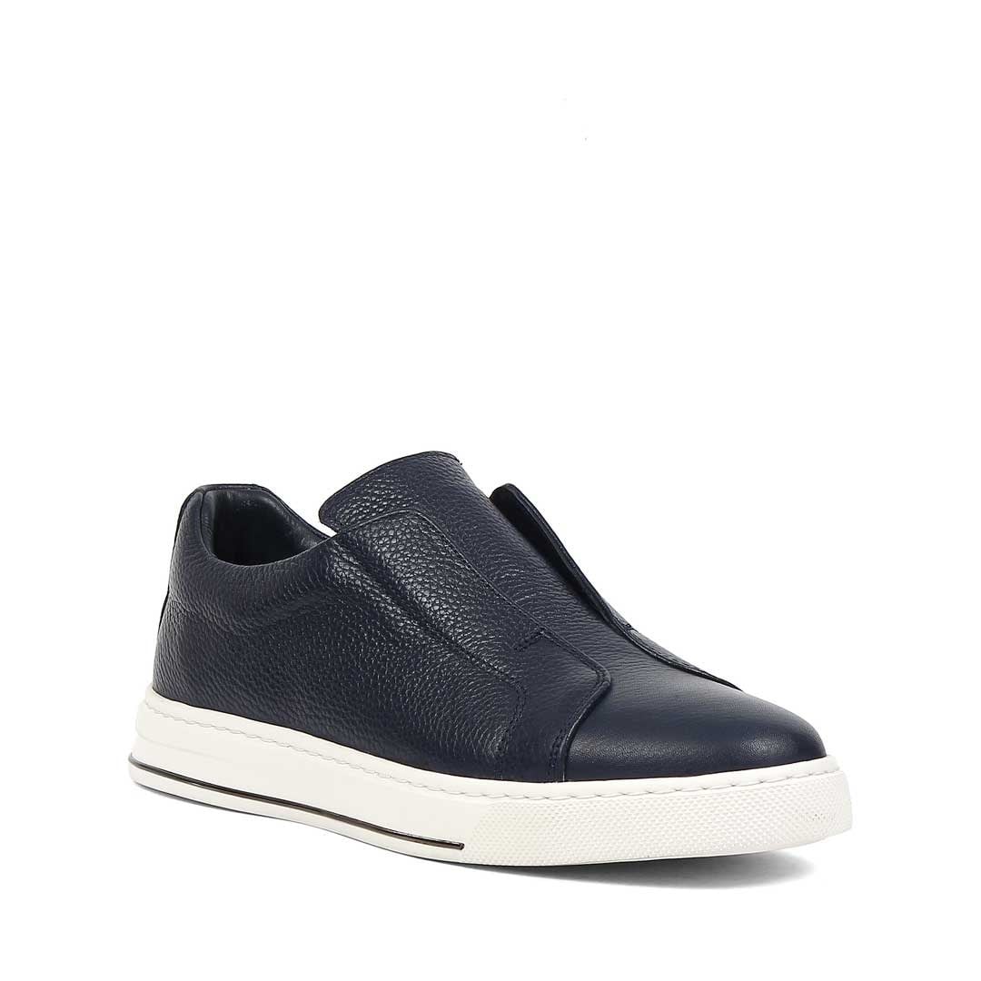 Erkek Lacivert Kalın Tabanlı Deri Sneaker