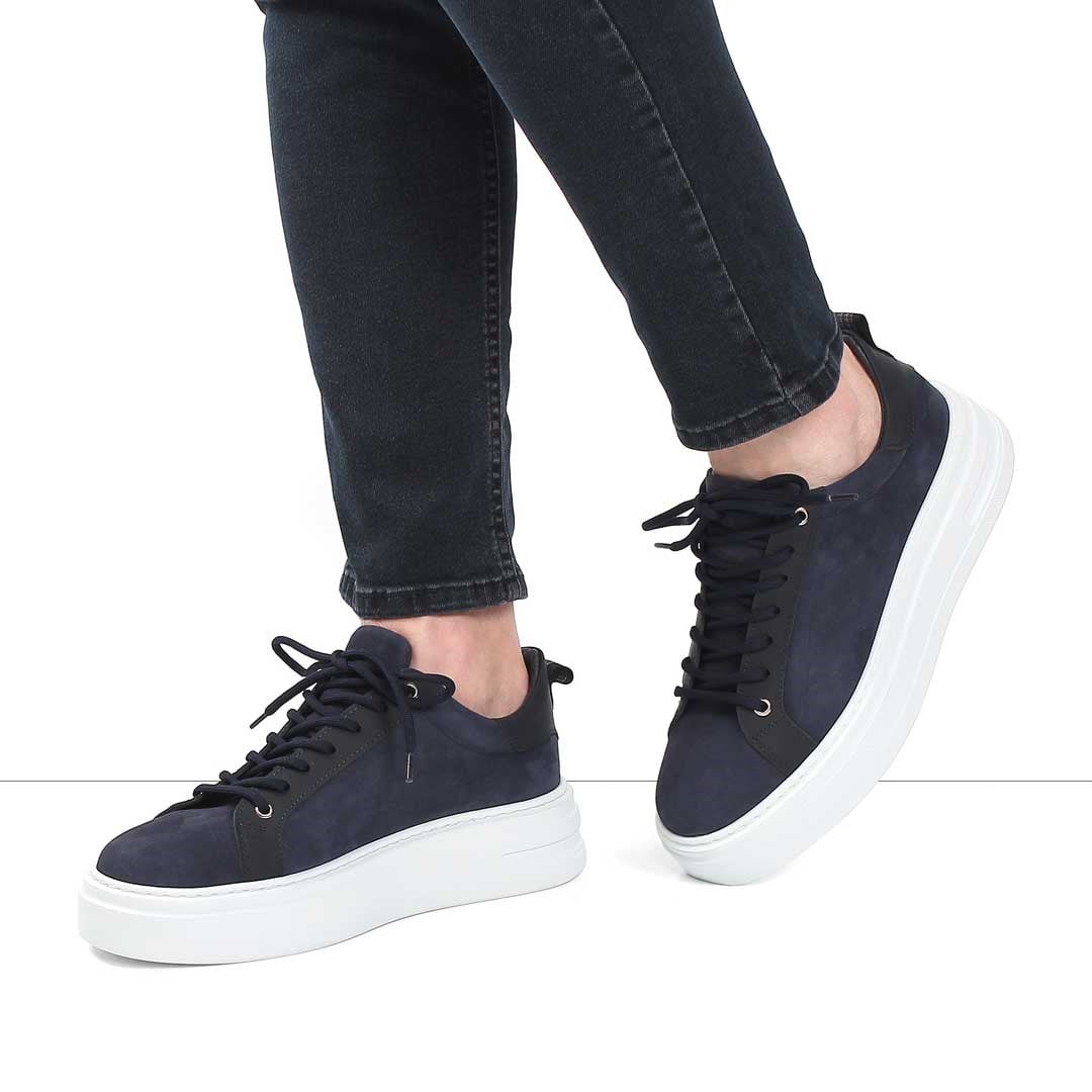 Erkek Lacivert Kalın Tabanlı Süet Deri Sneaker