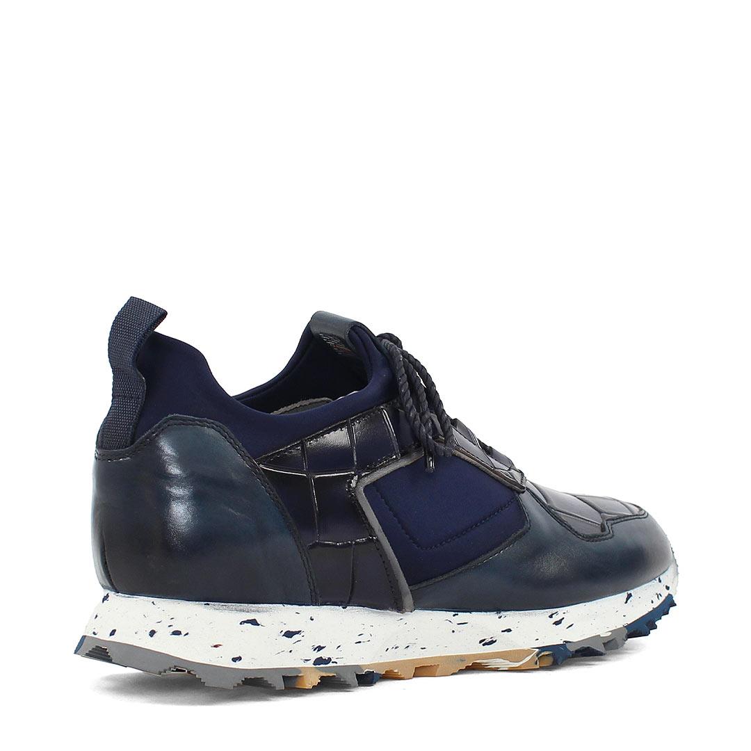 Erkek Lacivert Kroko Bağcıklı Kalın Tabanlı Deri Sneaker