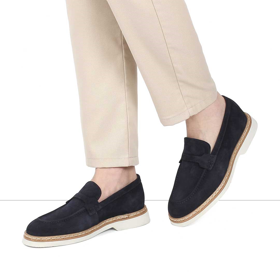 Erkek Lacivert Süet Deri Loafer