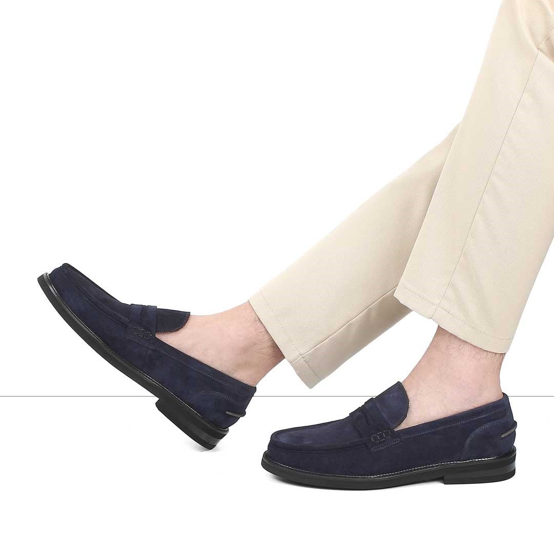Erkek Lacivert Süet Deri Loafer