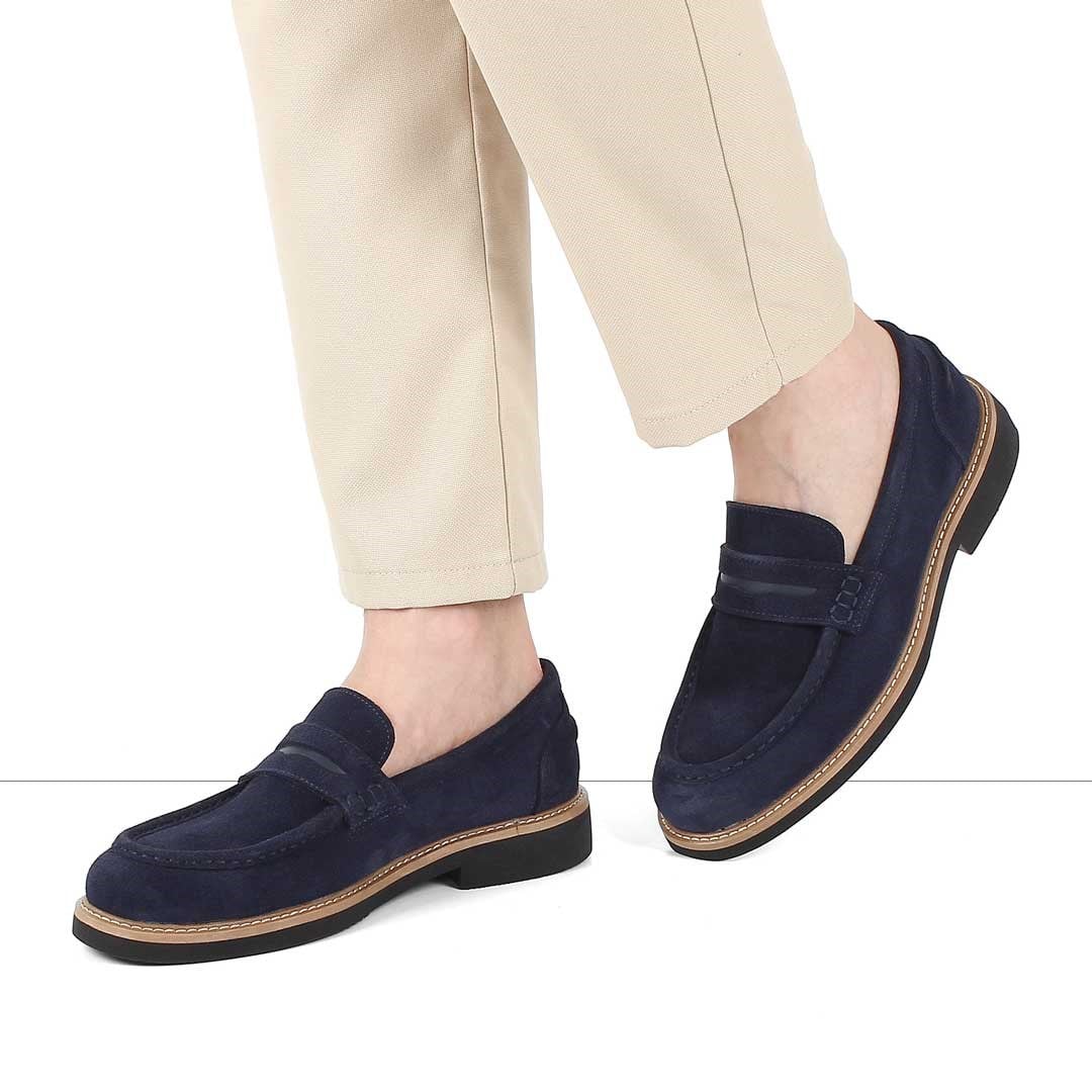 Erkek Lacivert Süet Deri Loafer