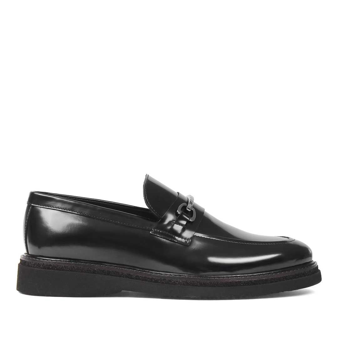 Erkek Siyah Açma Deri Loafer