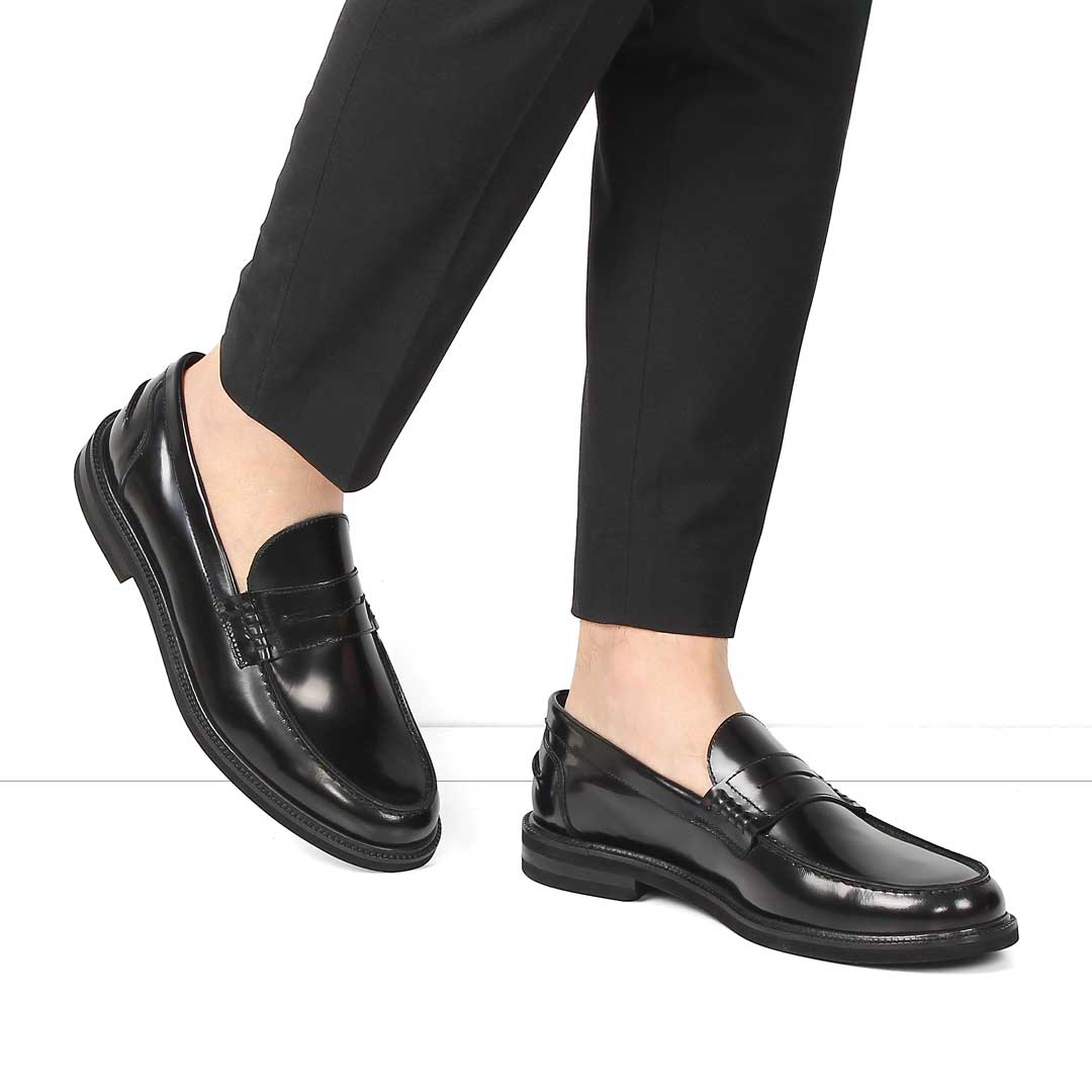 Erkek Siyah Açma Deri Loafer