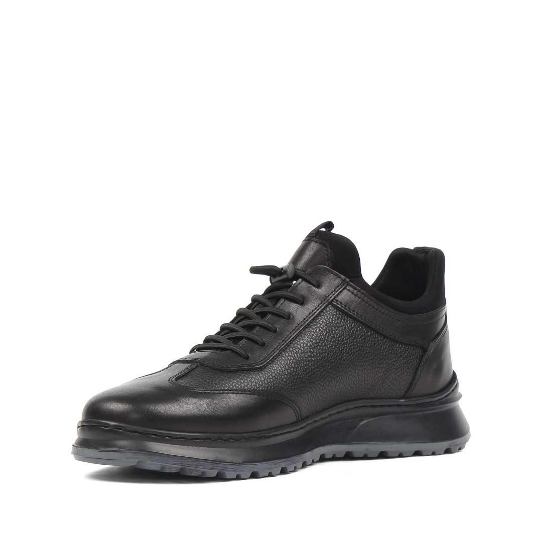 Erkek Siyah Bağcıklı Deri Sneaker