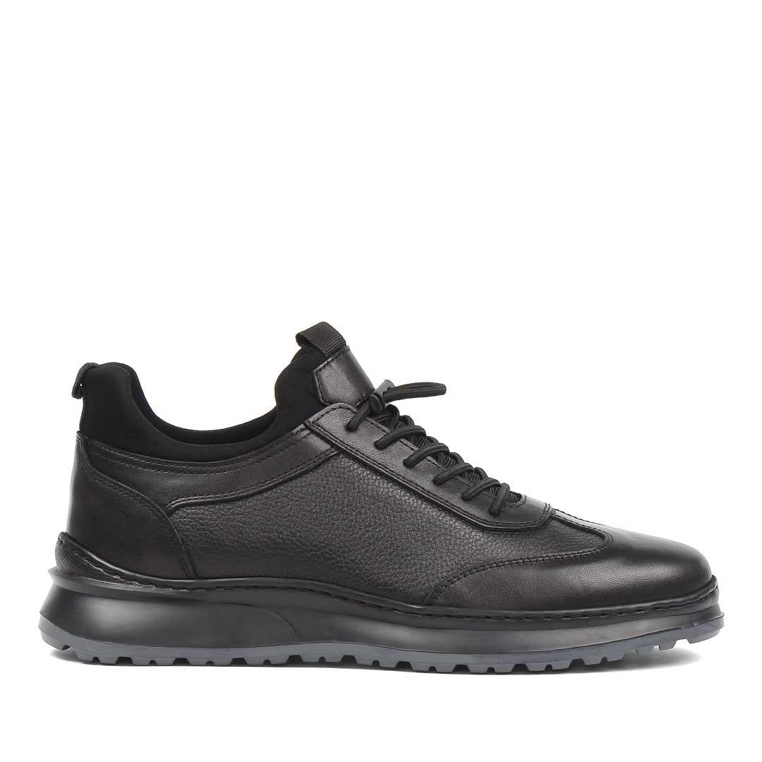 Erkek Siyah Bağcıklı Deri Sneaker