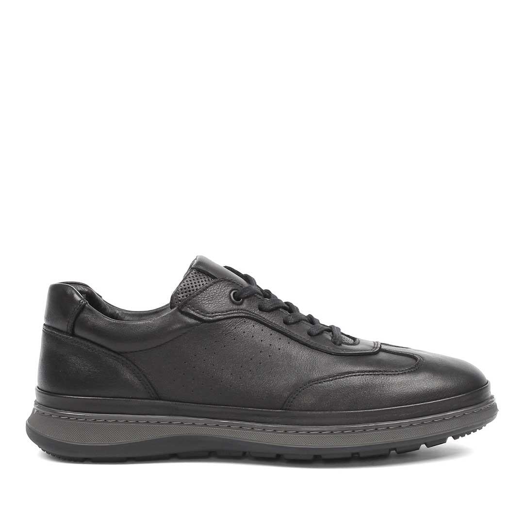 Erkek Siyah Bağcıklı Deri Sneaker