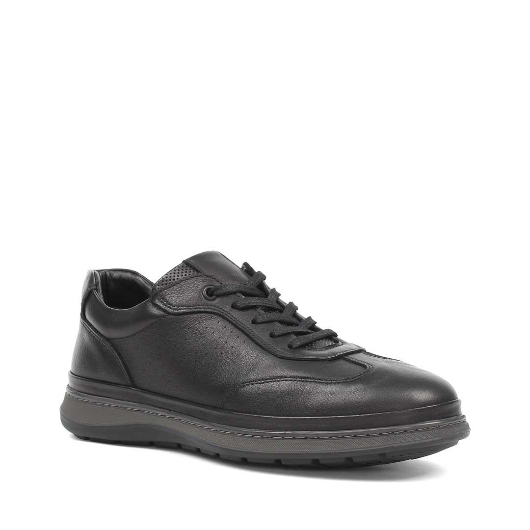 Erkek Siyah Bağcıklı Deri Sneaker