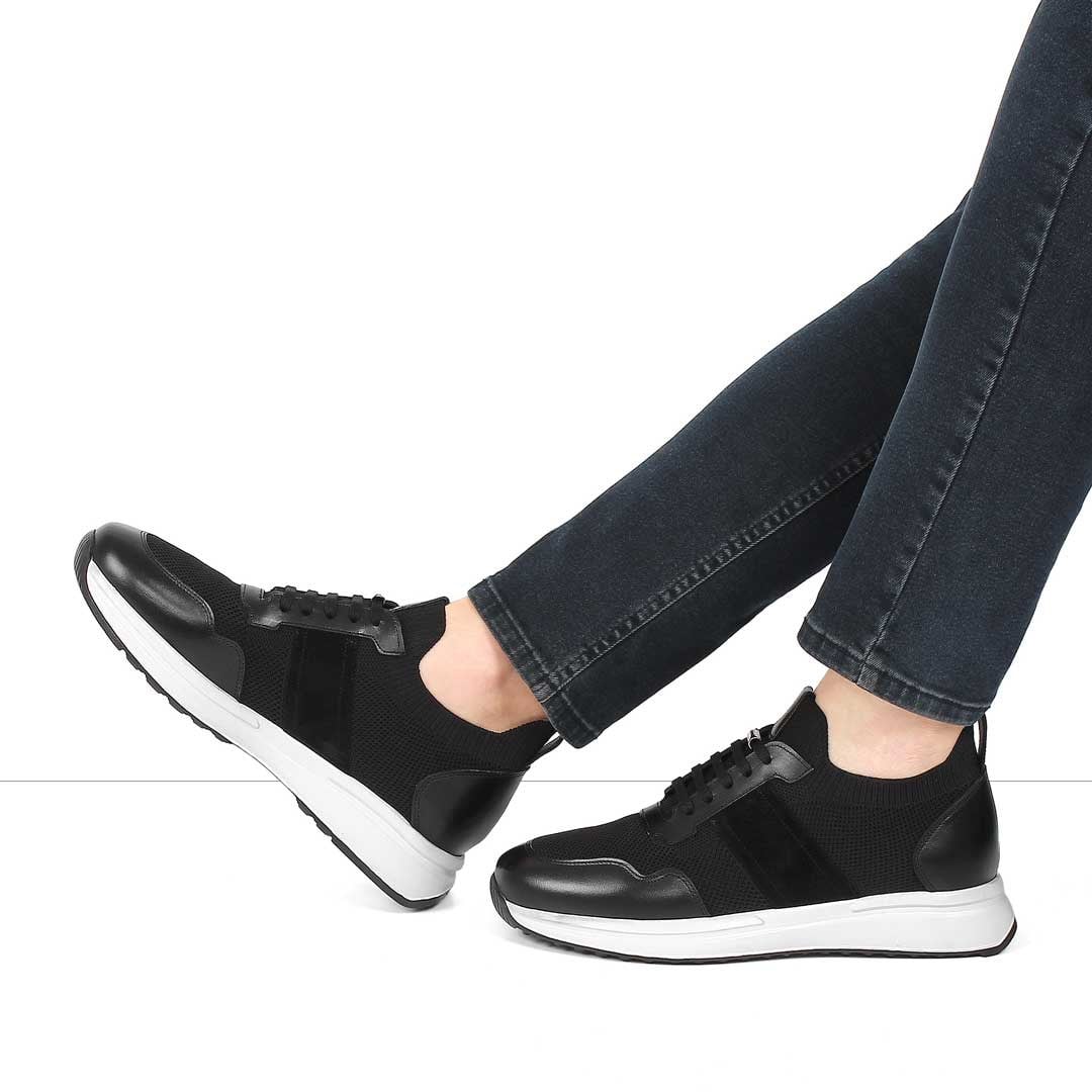 Erkek Siyah Bağcıklı Deri Sneaker