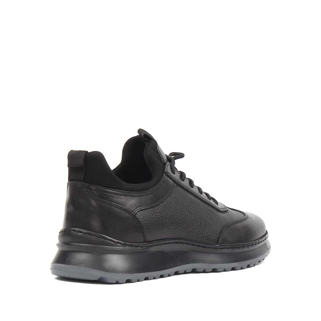 Erkek Siyah Bağcıklı Deri Sneaker
