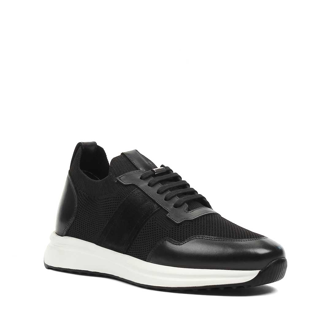 Erkek Siyah Bağcıklı Deri Sneaker
