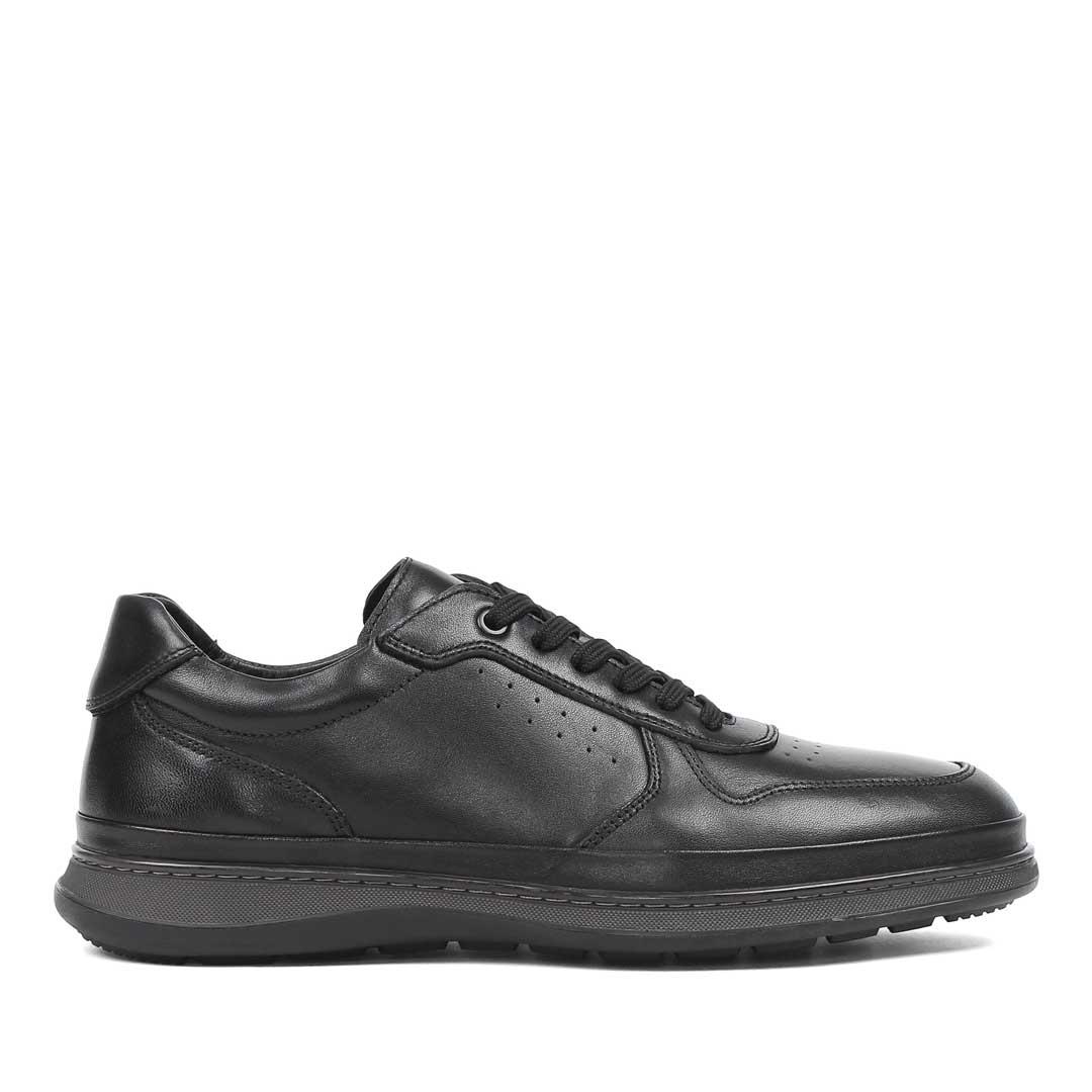 Erkek Siyah Bağcıklı Deri Sneaker
