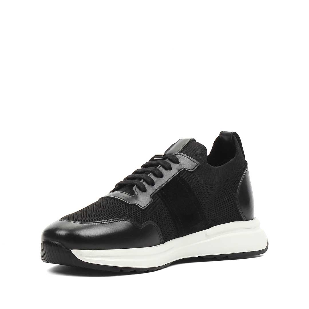 Erkek Siyah Bağcıklı Deri Sneaker
