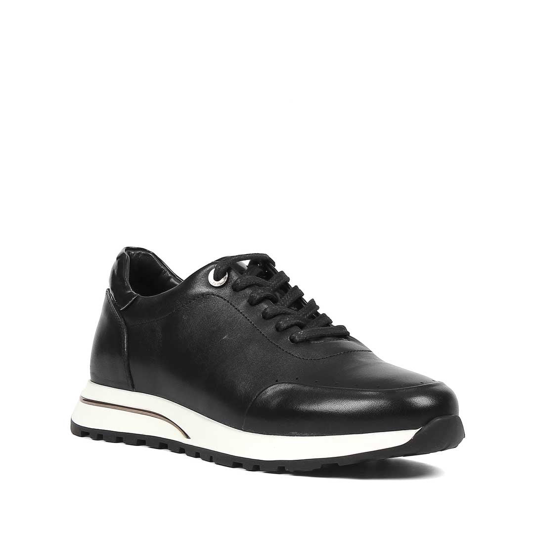 Erkek Siyah Bağcıklı Kalın Tabanlı Deri Sneaker