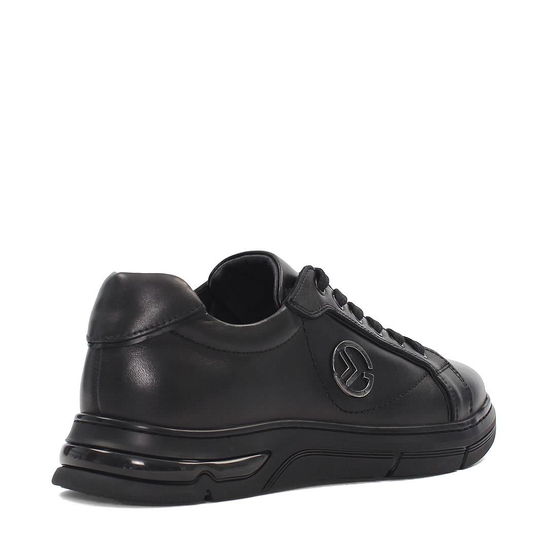 Erkek Siyah Bağcıklı Kalın Tabanlı Deri Sneaker