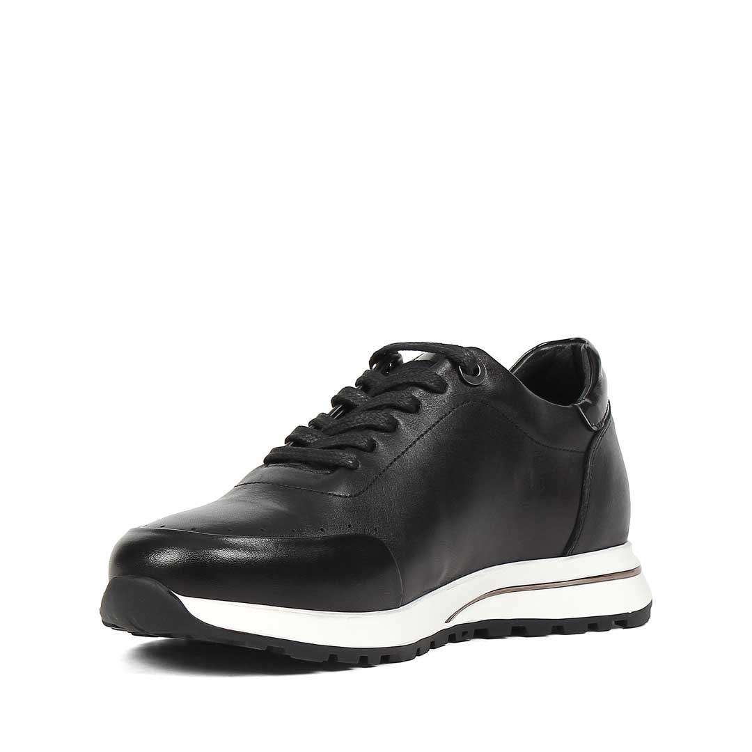 Erkek Siyah Bağcıklı Kalın Tabanlı Deri Sneaker