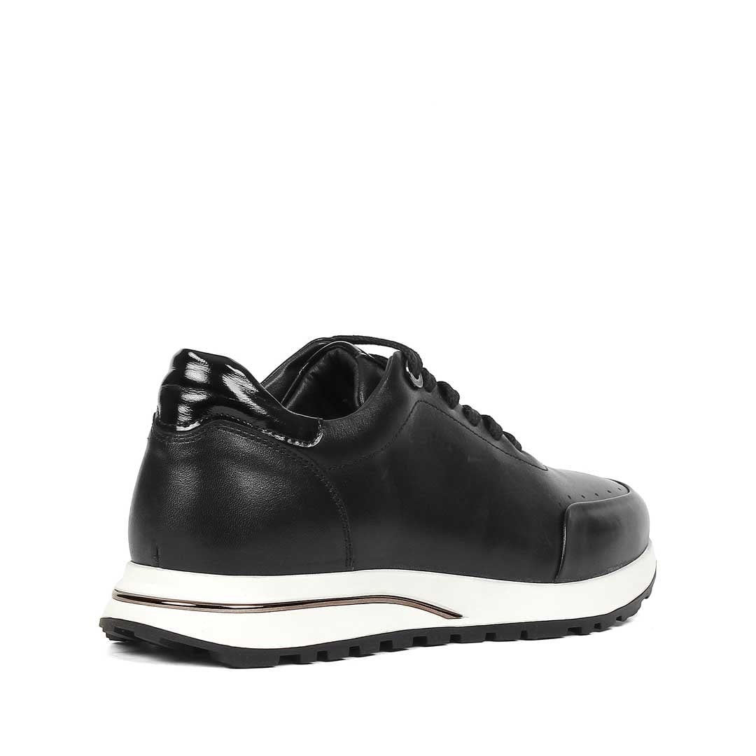 Erkek Siyah Bağcıklı Kalın Tabanlı Deri Sneaker