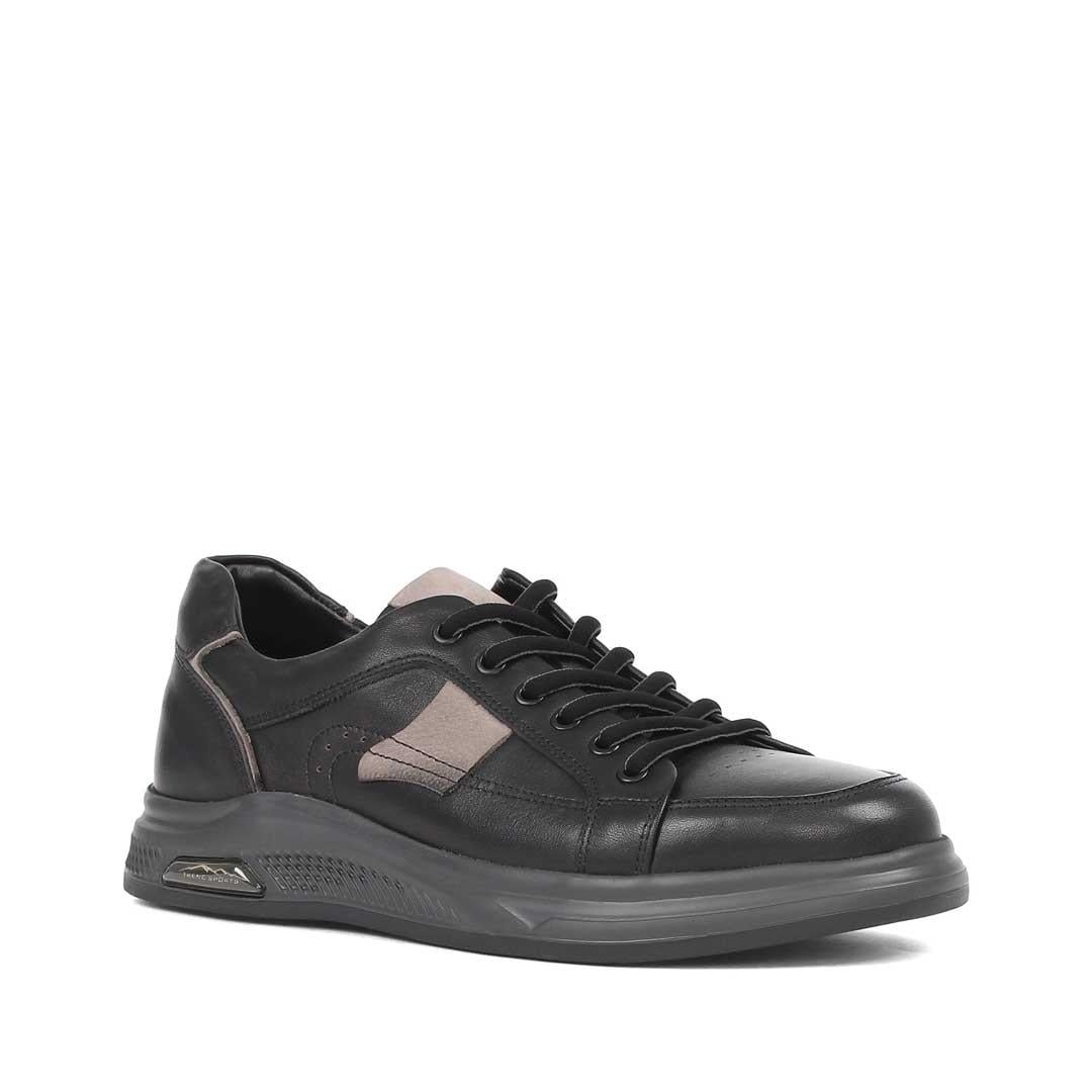 Erkek Siyah Bağcıklı Kalın Tabanlı Deri Sneaker