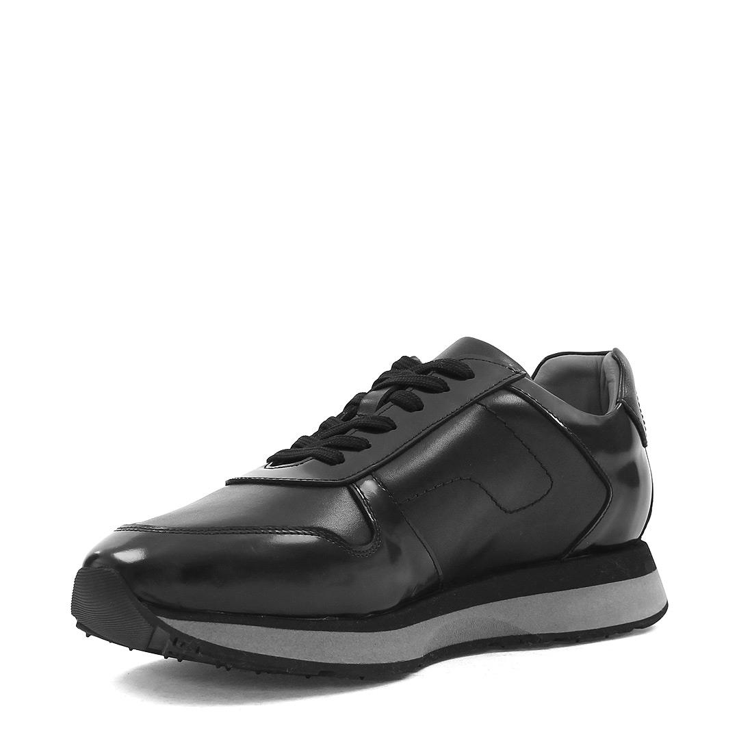 Erkek Siyah Bağcıklı Kalın Tabanlı Deri Sneaker