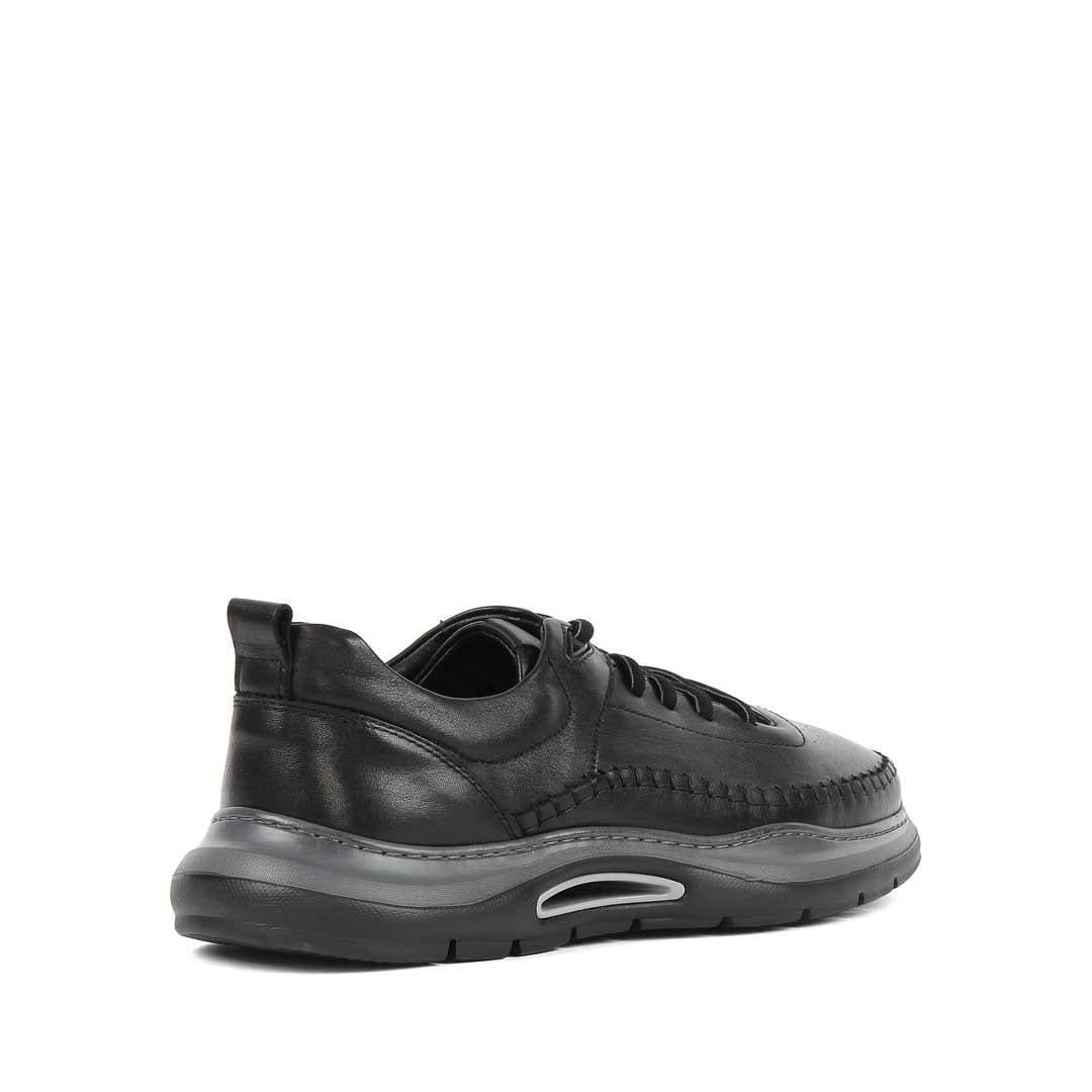 Erkek Siyah Bağcıklı Kalın Tabanlı Deri Sneaker