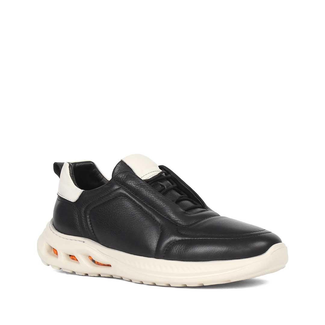 Erkek Siyah Bağcıklı Kalın Tabanlı Deri Sneaker