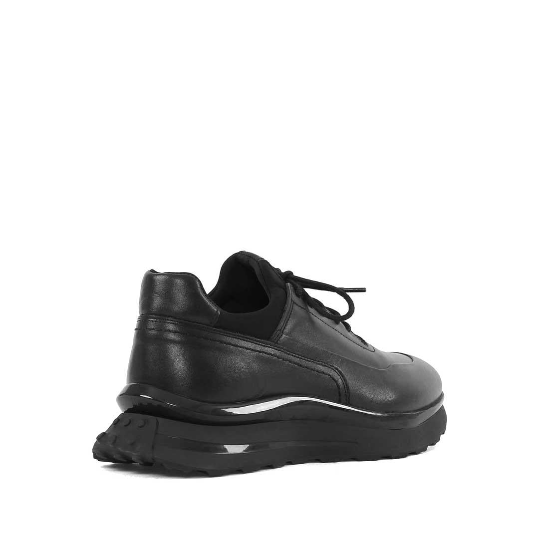 Erkek Siyah Bağcıklı Kalın Tabanlı Deri Sneaker