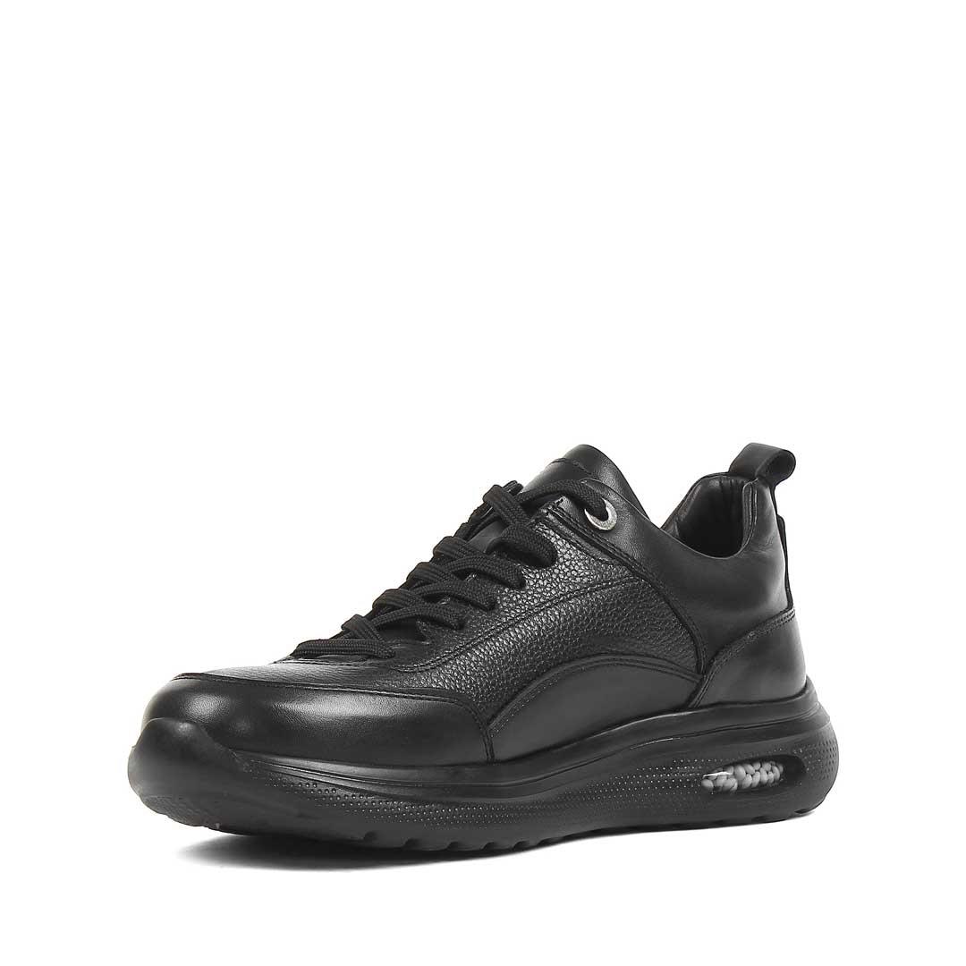 Erkek Siyah Bağcıklı Kalın Tabanlı Deri Sneaker