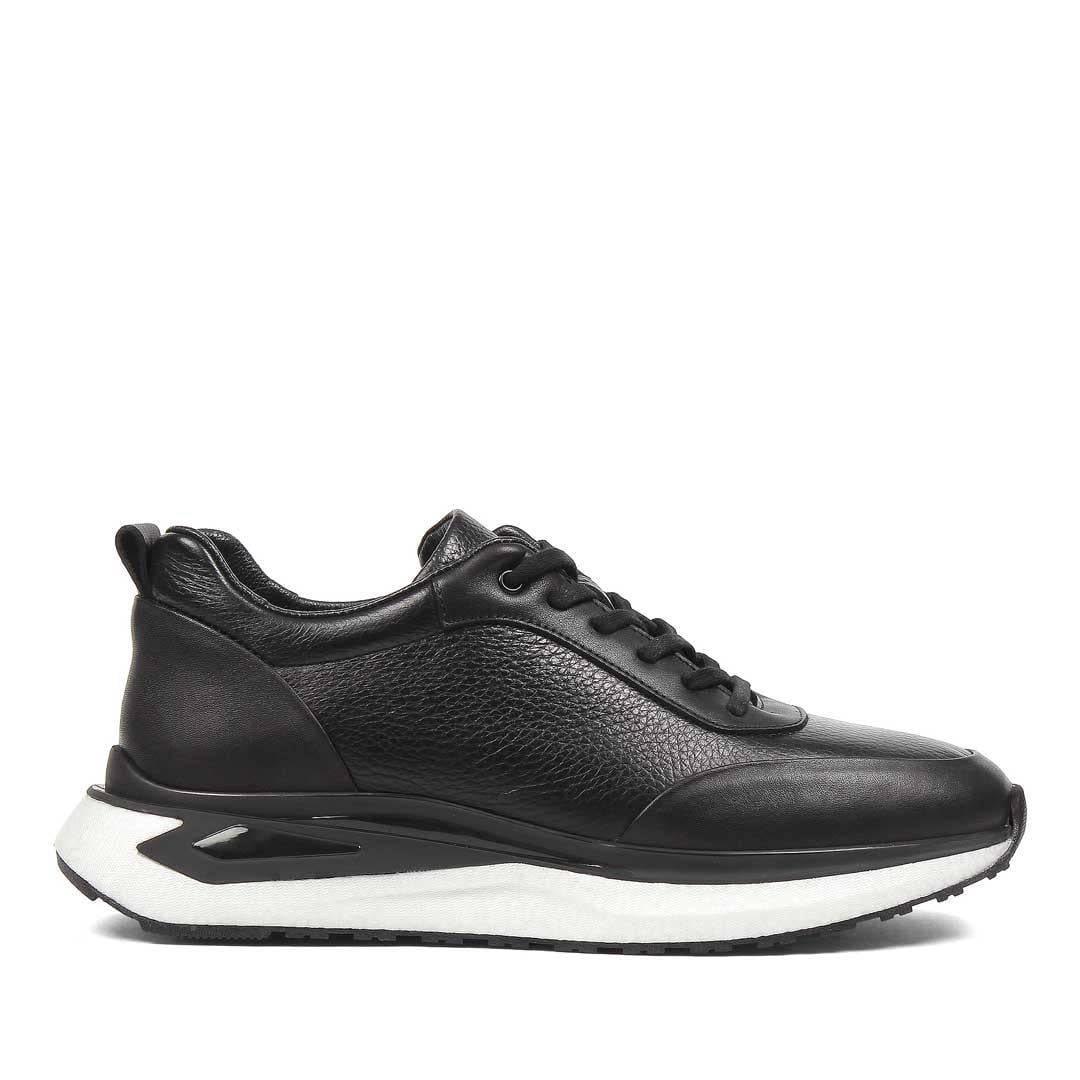 Erkek Siyah Bağcıklı Kalın Tabanlı Deri Sneaker