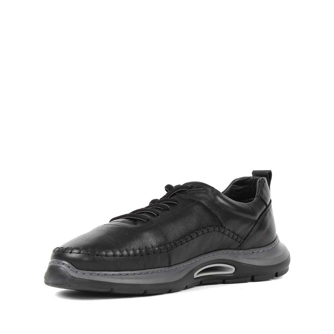 Erkek Siyah Bağcıklı Kalın Tabanlı Deri Sneaker