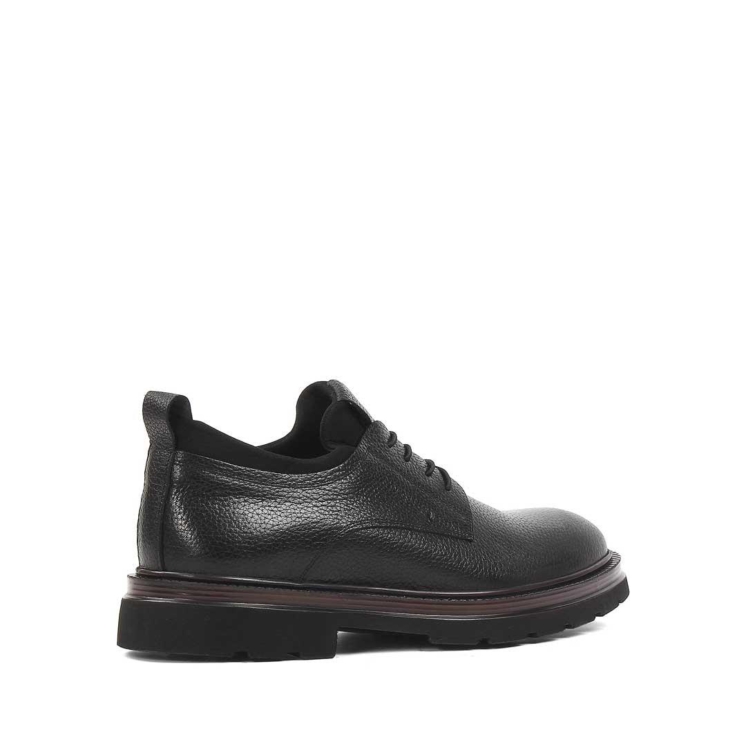 Erkek Siyah Bağcıklı Kalın Tabanlı Deri Ayakkabı