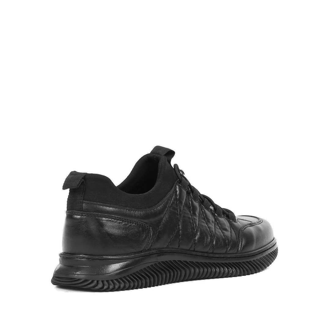 Erkek Siyah Bağcıklı Kalın Tabanlı Deri Sneaker
