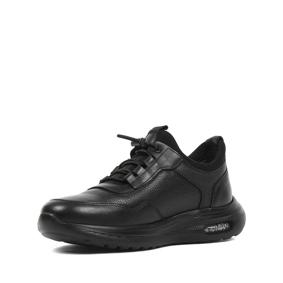 Erkek Siyah Bağcıklı Kalın Tabanlı Deri Sneaker