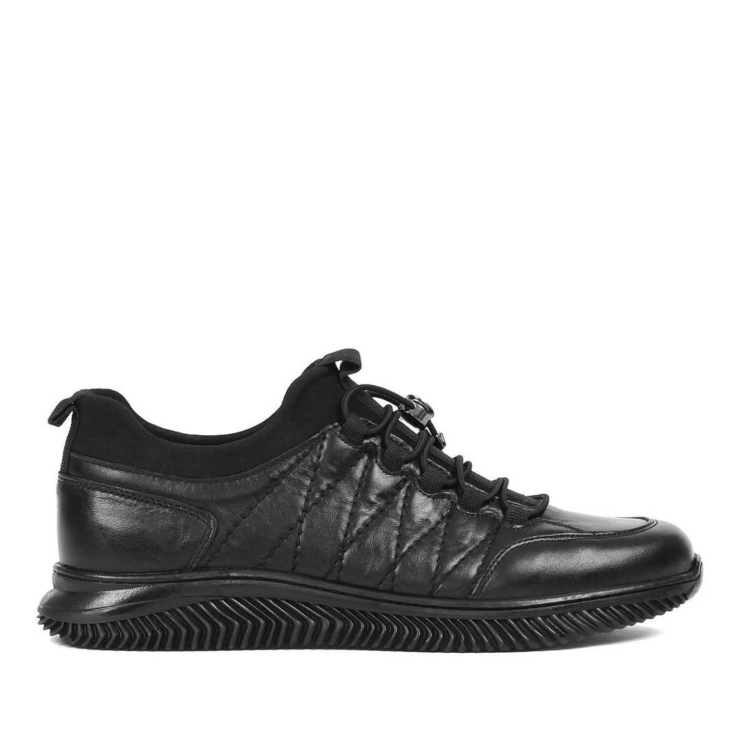 Erkek Siyah Bağcıklı Kalın Tabanlı Deri Sneaker