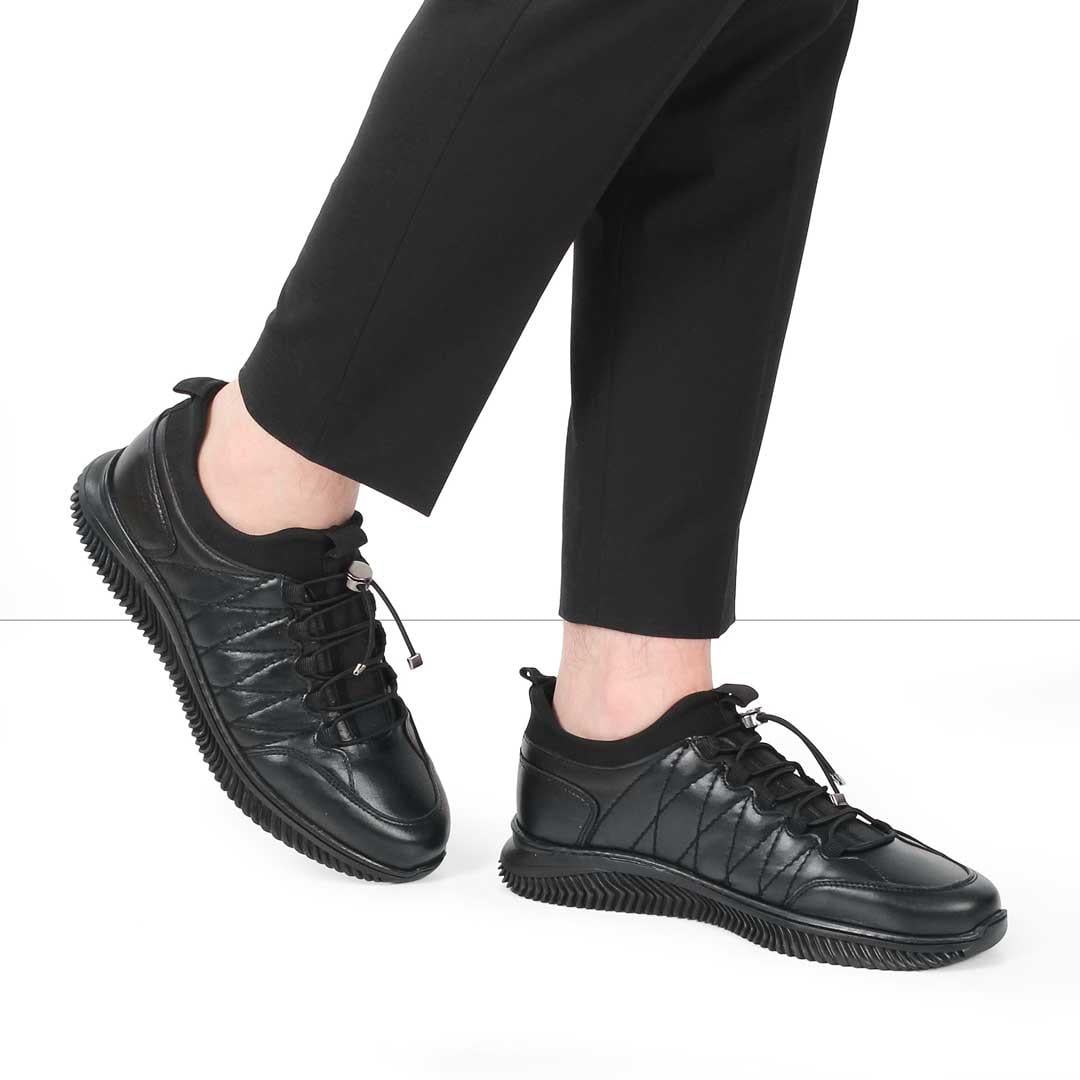 Erkek Siyah Bağcıklı Kalın Tabanlı Deri Sneaker