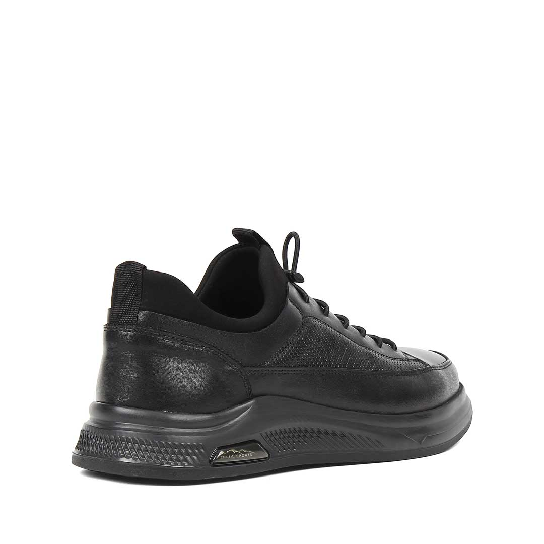 Erkek Siyah Bağcıklı Kalın Tabanlı Deri Sneaker