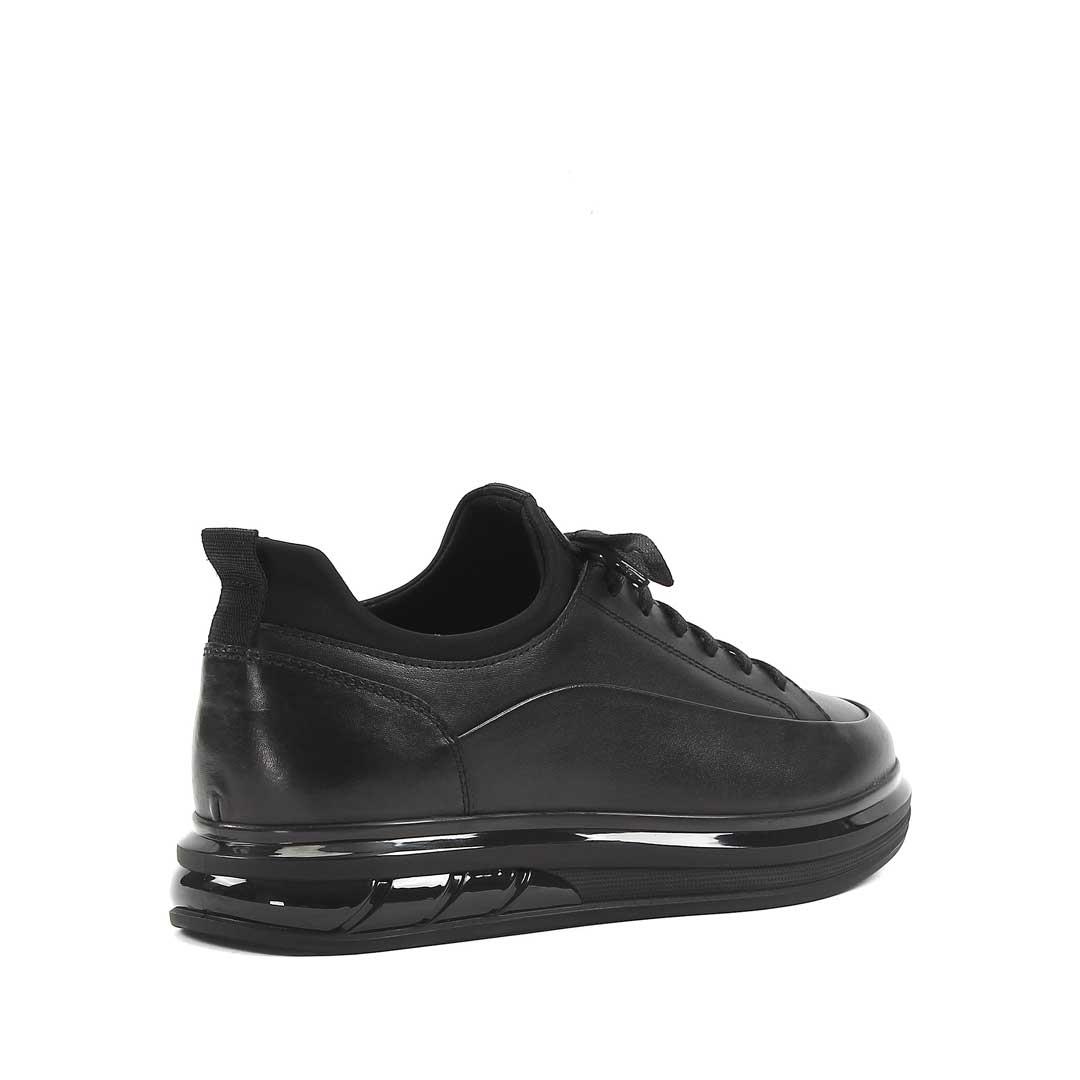 Erkek Siyah Bağcıklı Kalın Tabanlı Deri Sneaker