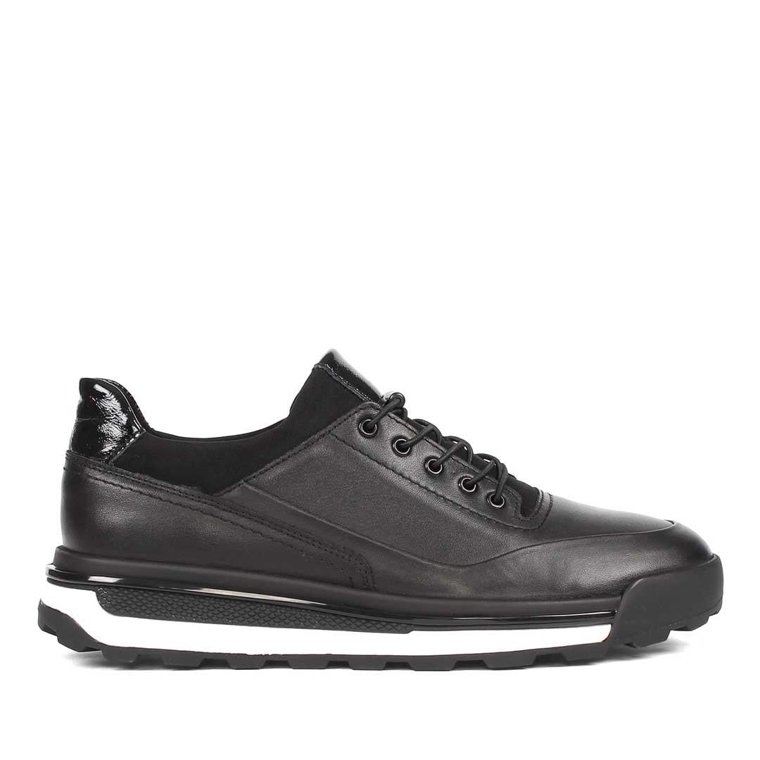 Erkek Siyah Bağcıklı Kalın Tabanlı Deri Sneaker