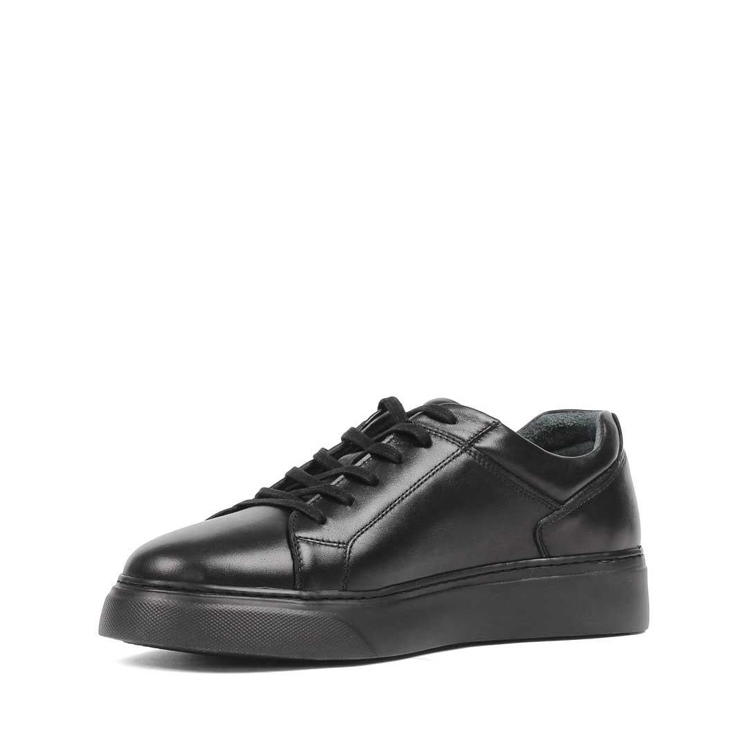 Erkek Siyah Bağcıklı Kalın Tabanlı Deri Sneaker