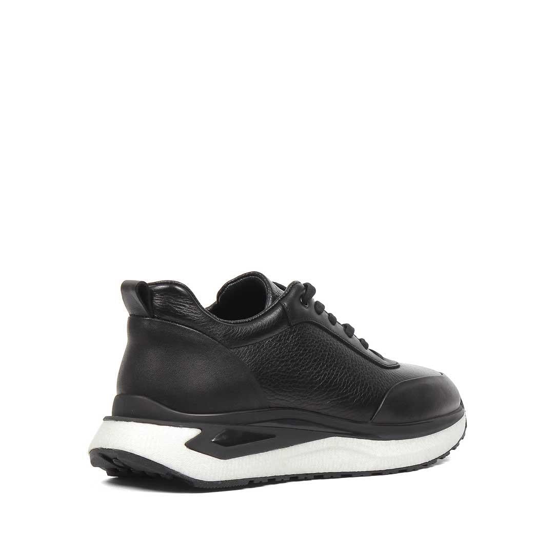 Erkek Siyah Bağcıklı Kalın Tabanlı Deri Sneaker