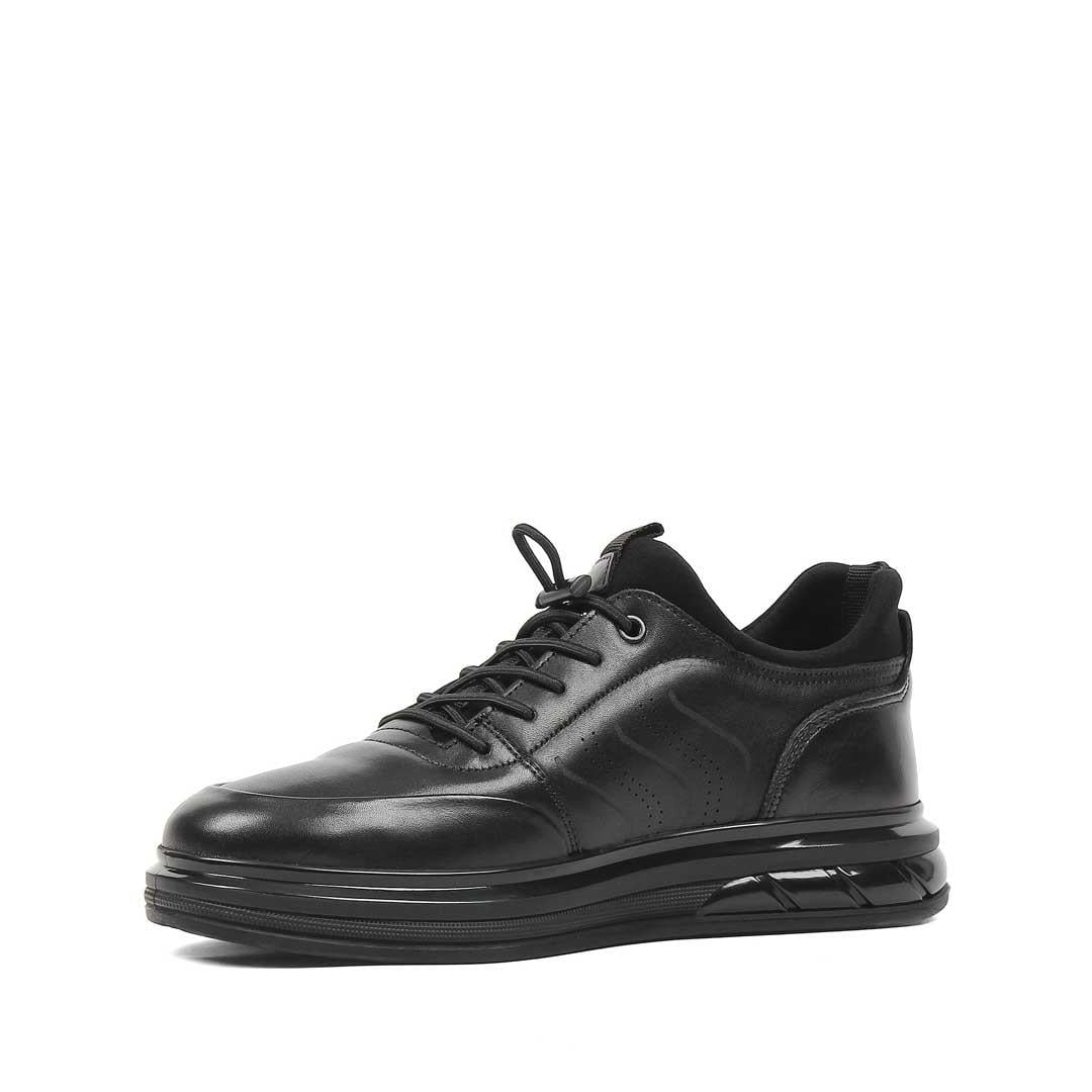 Erkek Siyah Bağcıklı Kalın Tabanlı Deri Sneaker