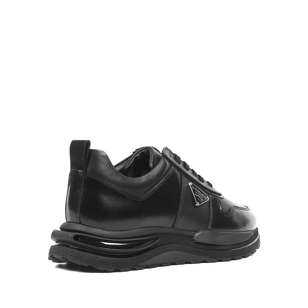 Erkek Siyah Bağcıklı Kalın Tabanlı Deri Sneaker