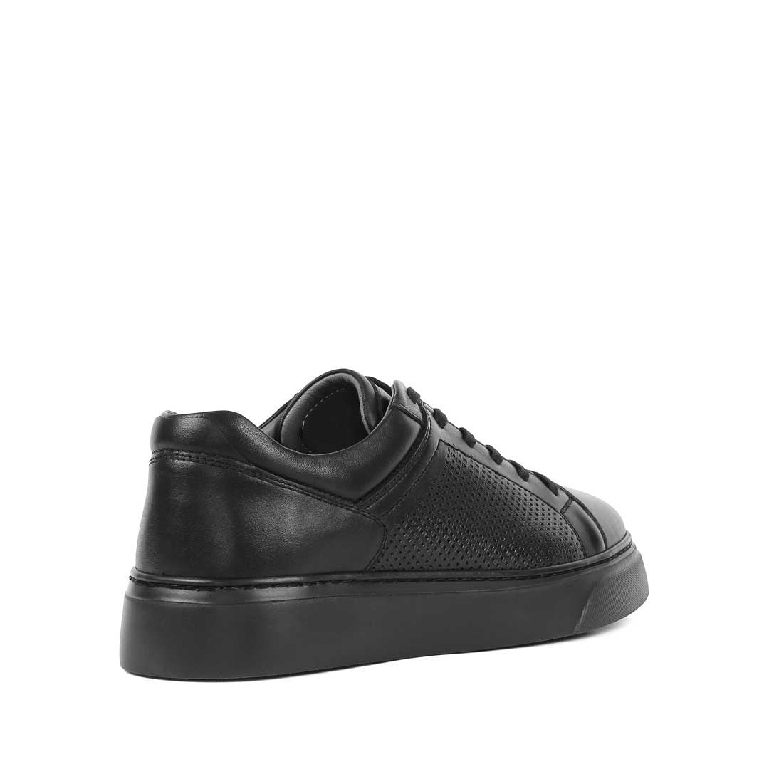 Erkek Siyah Bağcıklı Kalın Tabanlı Deri Sneaker