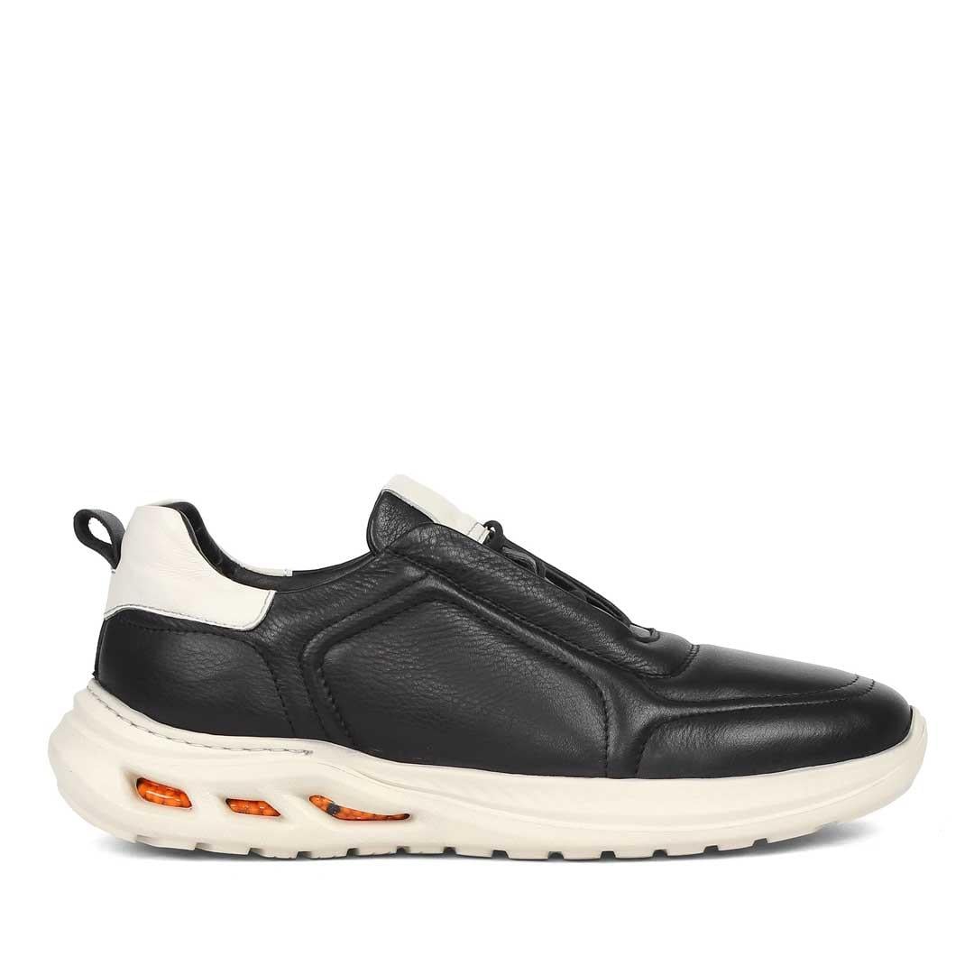 Erkek Siyah Bağcıklı Kalın Tabanlı Deri Sneaker
