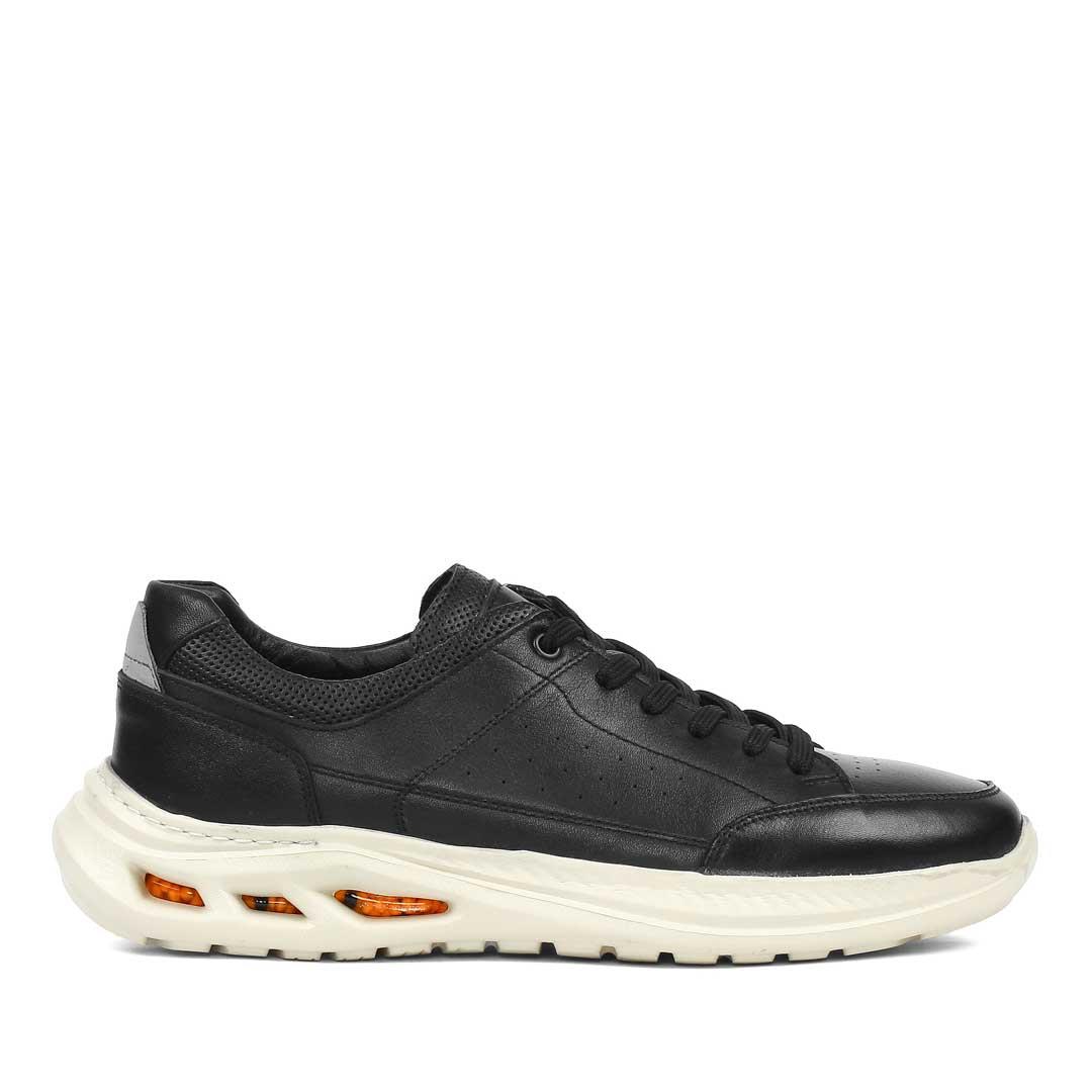 Erkek Siyah Bağcıklı Kalın Tabanlı Deri Sneaker