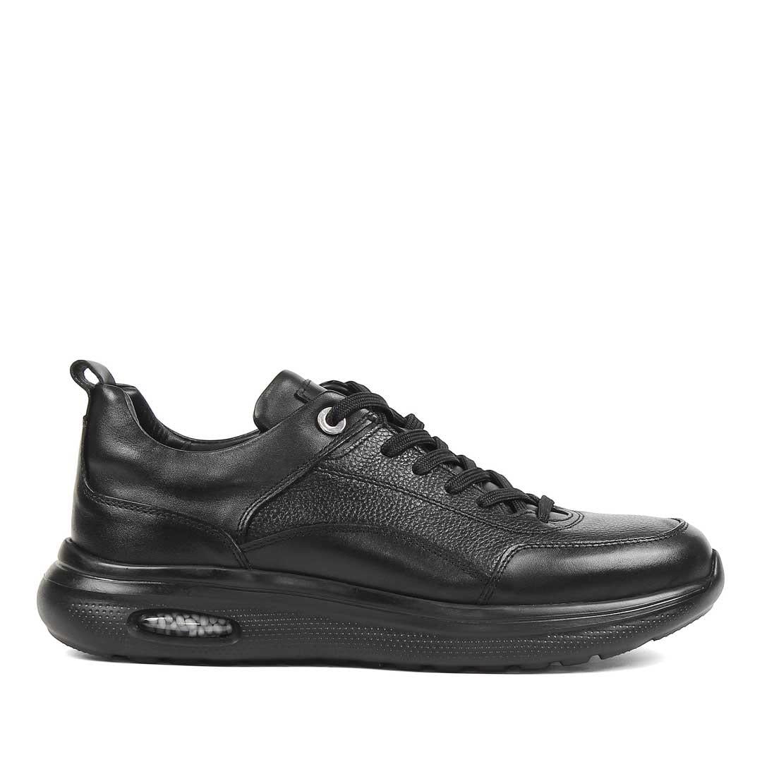 Erkek Siyah Bağcıklı Kalın Tabanlı Deri Sneaker