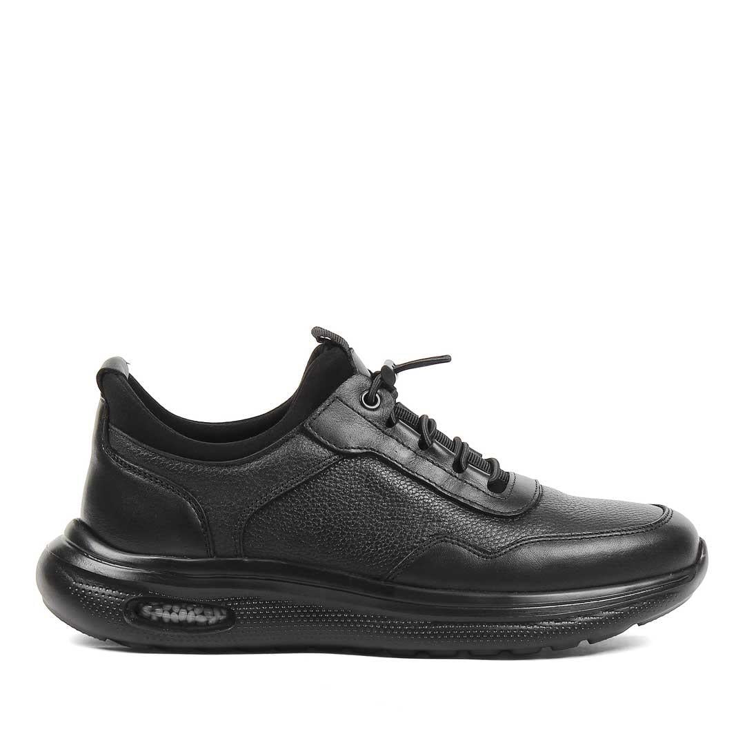 Erkek Siyah Bağcıklı Kalın Tabanlı Deri Sneaker