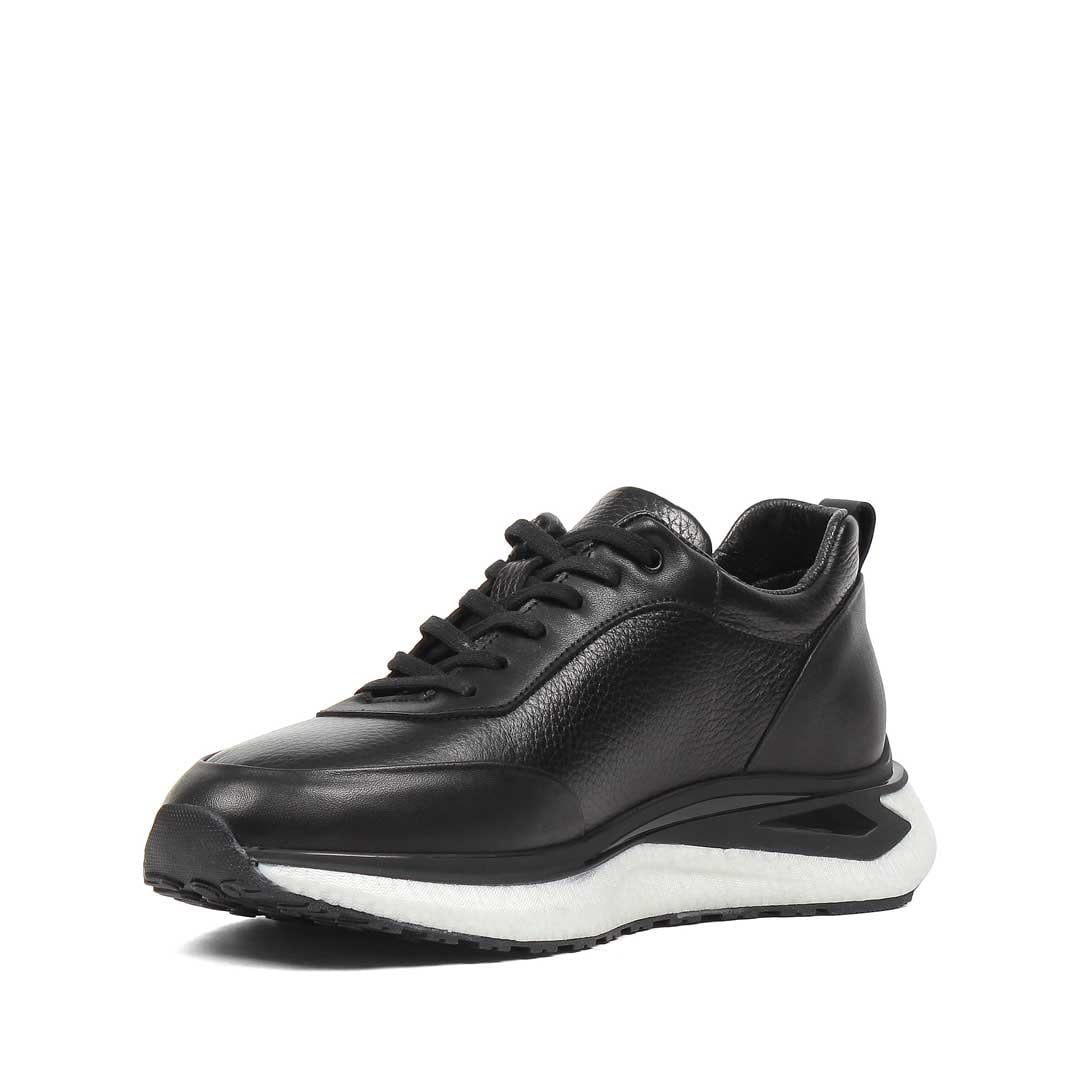 Erkek Siyah Bağcıklı Kalın Tabanlı Deri Sneaker