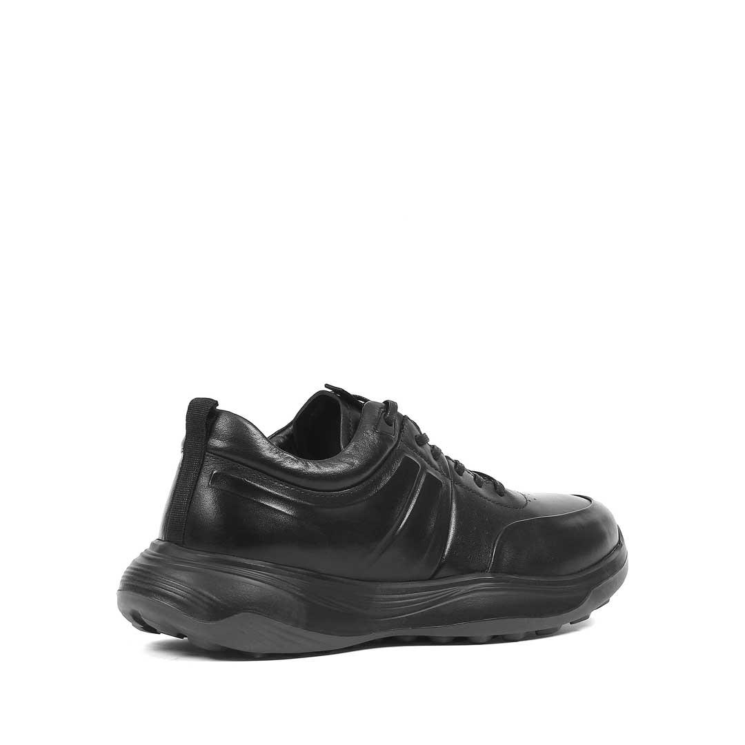 Erkek Siyah Bağcıklı Kalın Tabanlı Deri Sneaker
