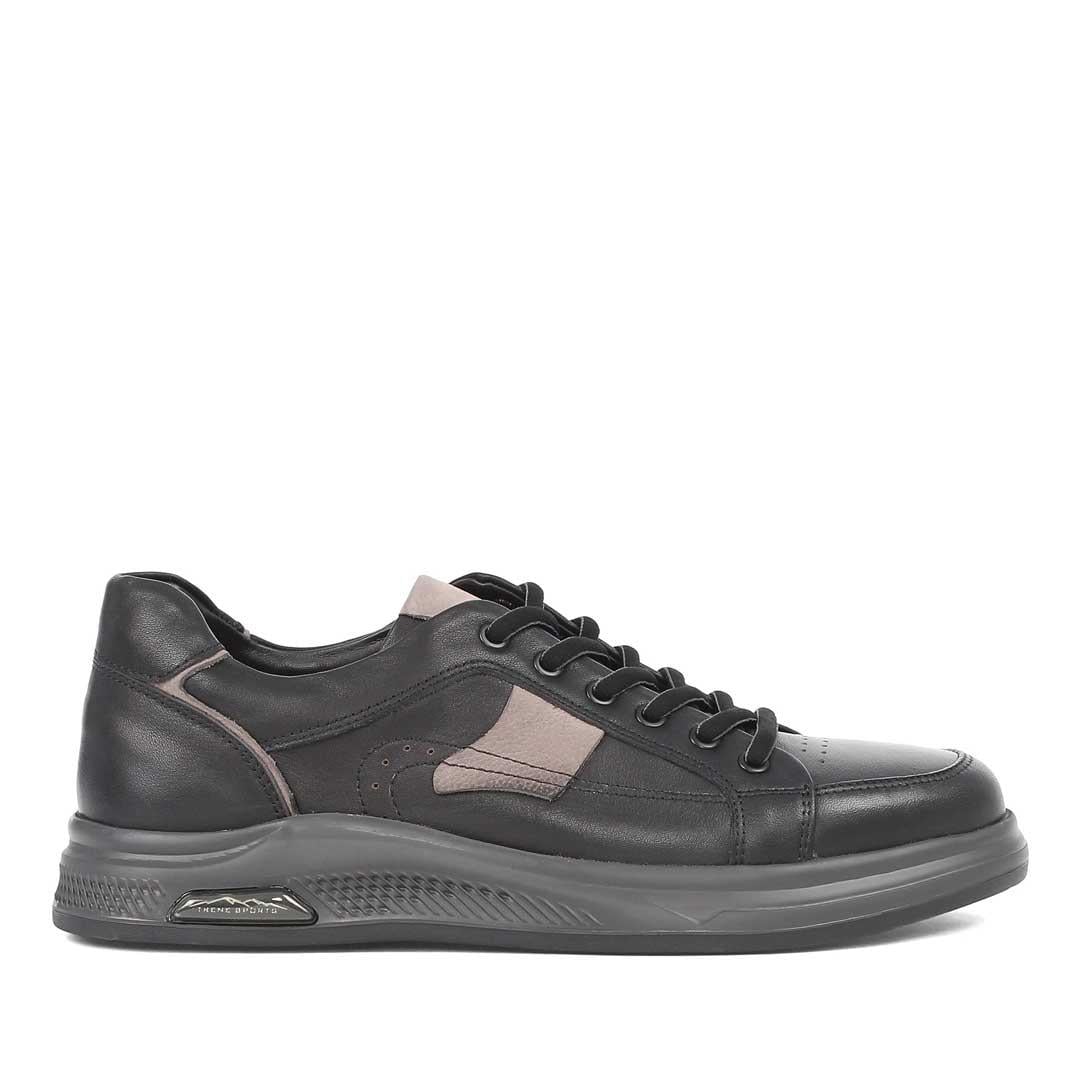 Erkek Siyah Bağcıklı Kalın Tabanlı Deri Sneaker