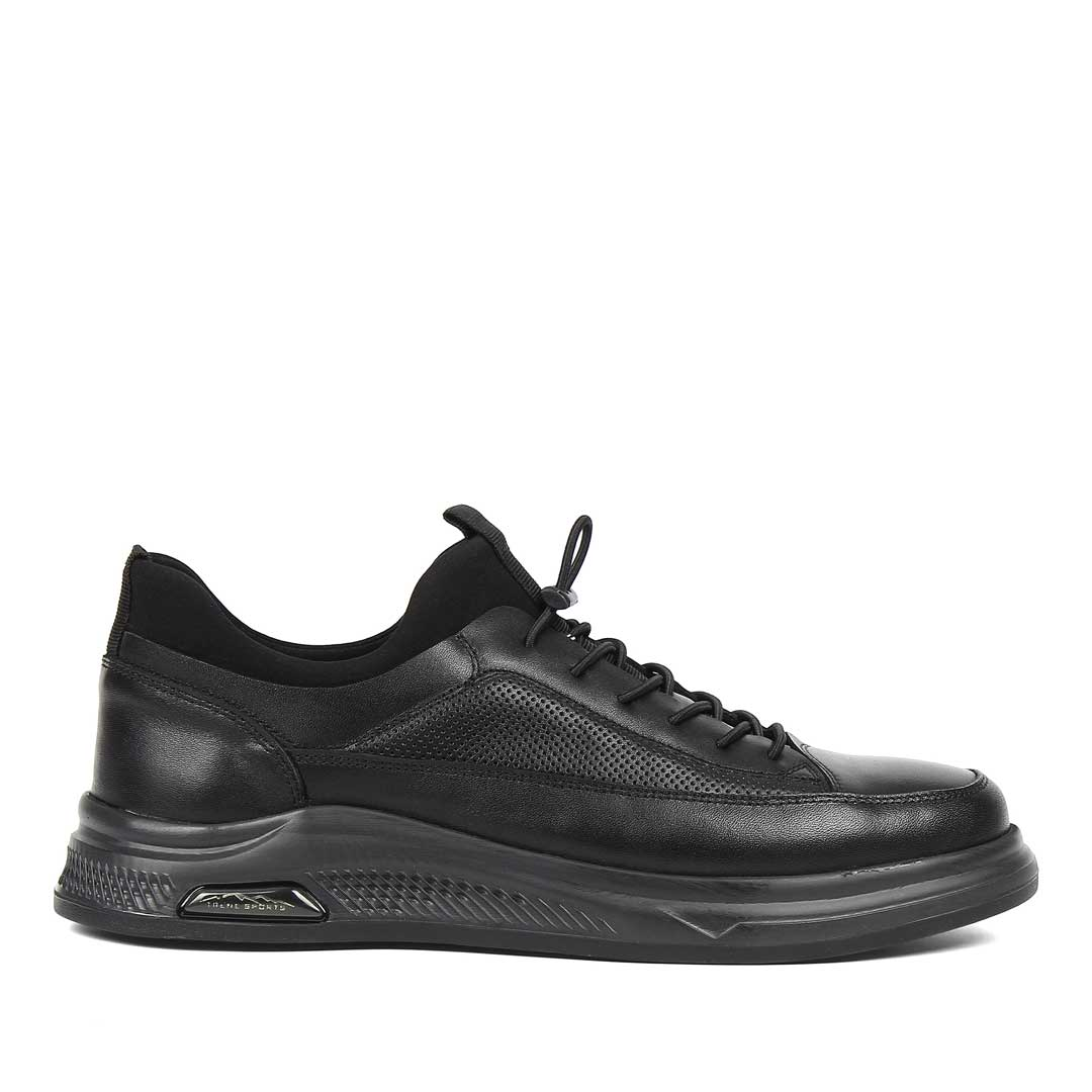 Erkek Siyah Bağcıklı Kalın Tabanlı Deri Sneaker